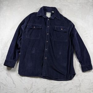 NK Ranch Clothing Mens Vintage 90s Corduroy Shirt L Navy Blue Button Up Heavy‎